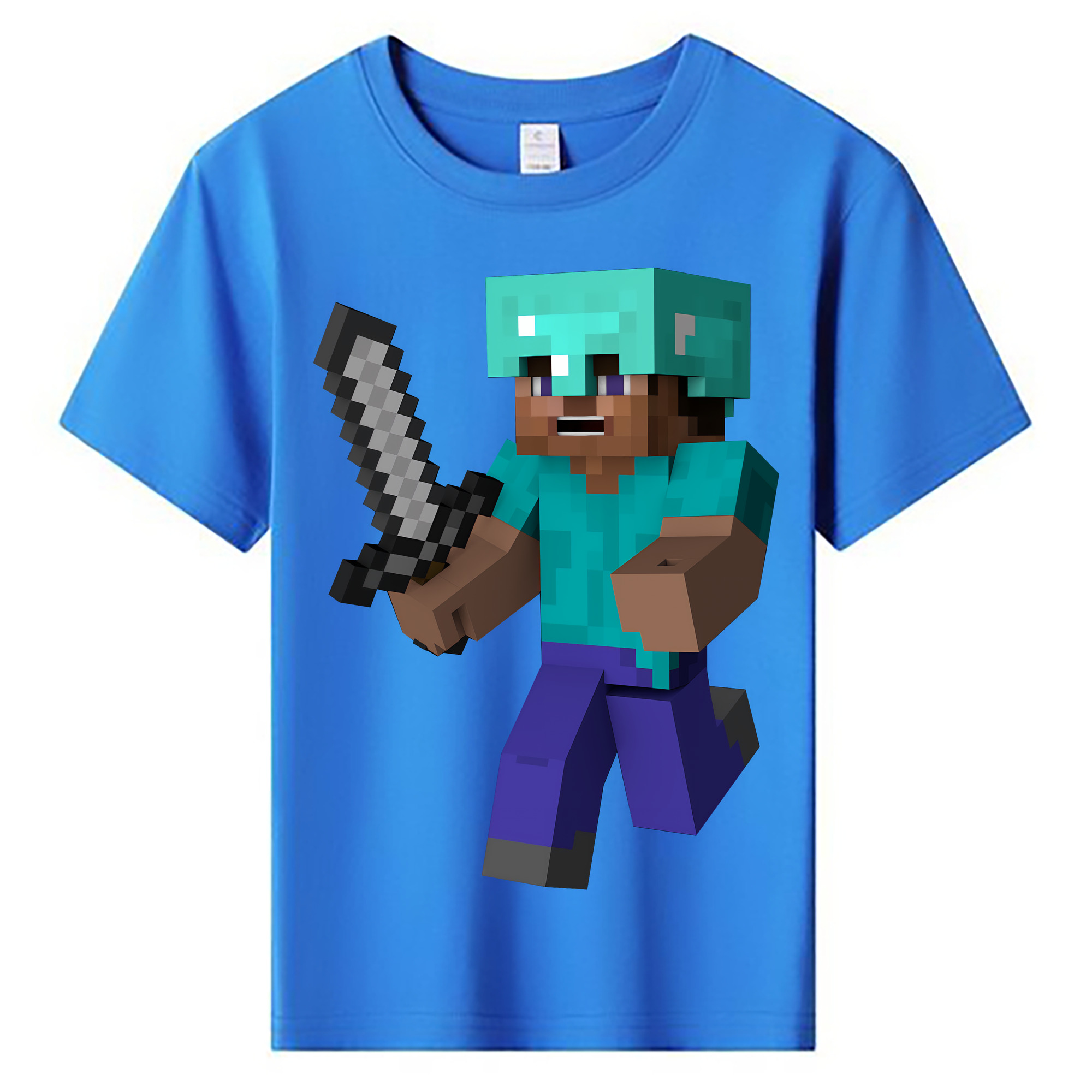 （画像用） マインクラフト ブロックの世界 Minecraft MC Block world 綿100％キッズTシャツ（フロントプリント）